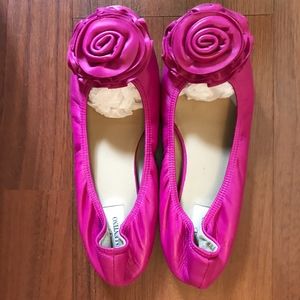 Valentino Garavani "Rosette" Pink Leather Flats